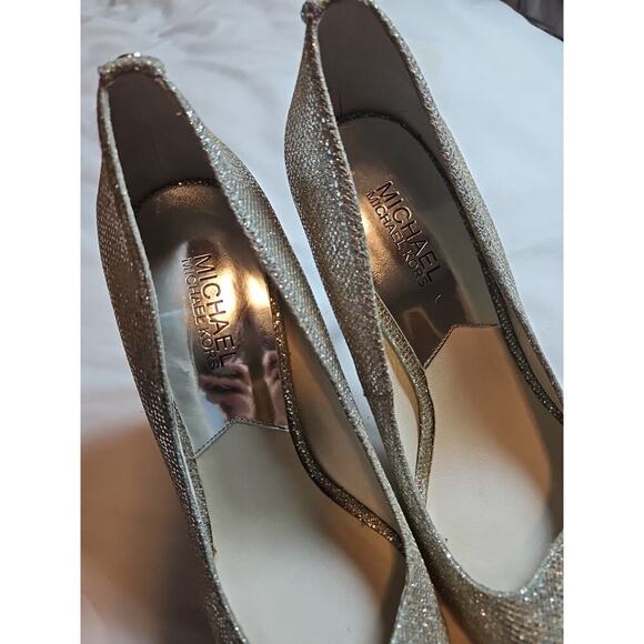 MICHAEL KORS Silver Sparkle Glitter YORK Platform Peep Toe Pumps Heels Sz 8 $130 - Picture 4 of 8